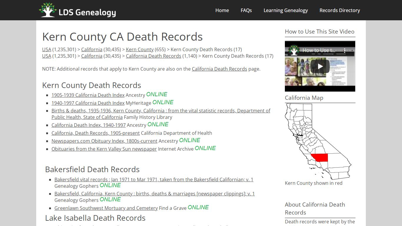 Kern County CA Death Records - LDS Genealogy