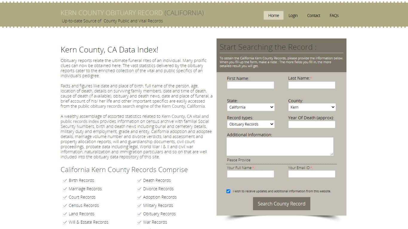 Kern County, California Obituary Death Notice Index